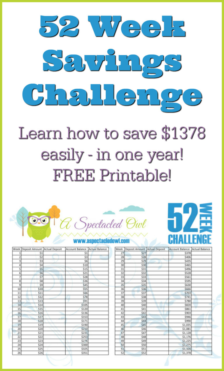 Saving Money in the New Year - 52 Week Savings Challenge: Learn how to save $1378 easily in one year! FREE Printables!