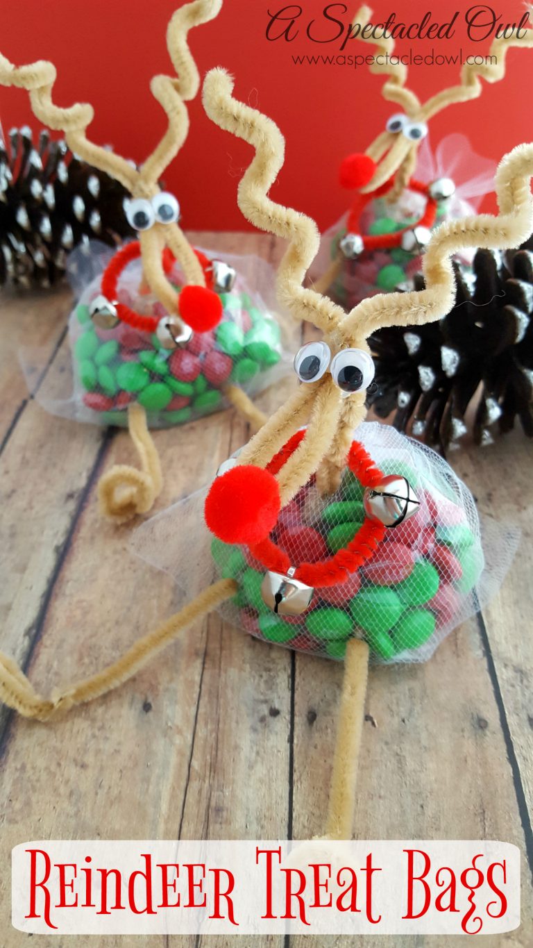 Reindeer Treat Bags - These Reindeer Treat Bags are simple to make, so much fun to receive and make great gifts for neighbors, your child's classmates, to pass out at work or to place on top of a present for a family member.